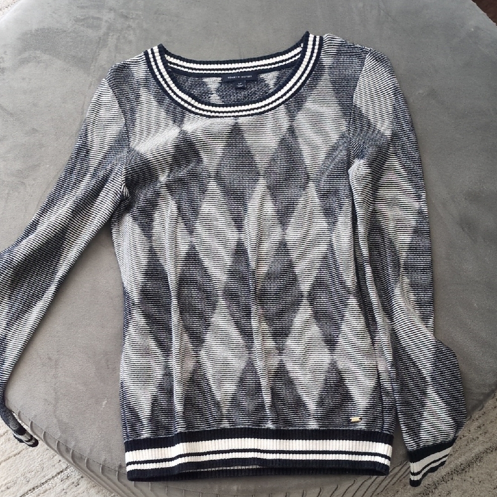Tommy Hilfiger Black (navy Ish) and White Diamond Pattern Sweater